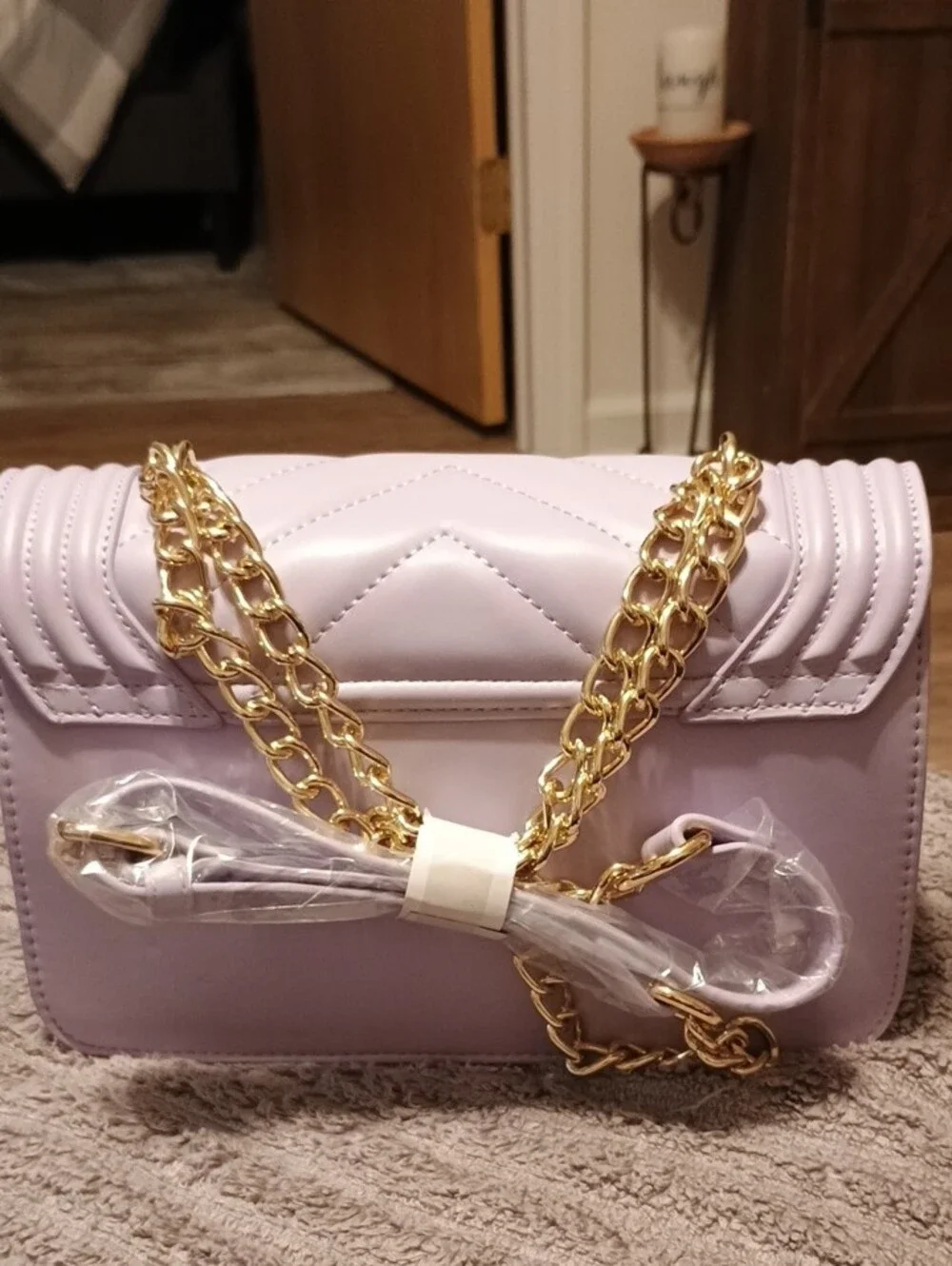 Valentino Orlandi Lilac Quilted Shoulder Bag with Gold Chain